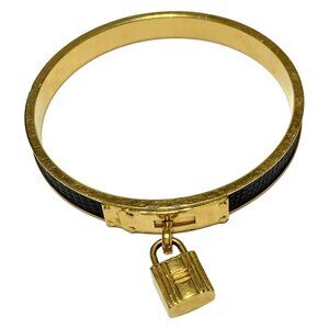 HERMES Kelly Bangle Gold Black Hardware Leather Bangle 234-081025